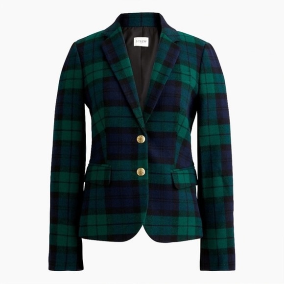 J. Crew Jackets & Coats Jcrew Black Watch Plaid Blazer With Gold